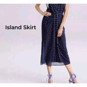 CAbi Midi Skirt Women XXL Island 5887 Blue Floral Mesh Stretch Ruched Tummy Area